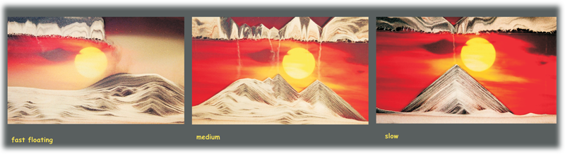 Picture showing the different methods of sand picture regulation for KB Collection Sand art- By Klaus Bosch sold on MovingSandArt.com